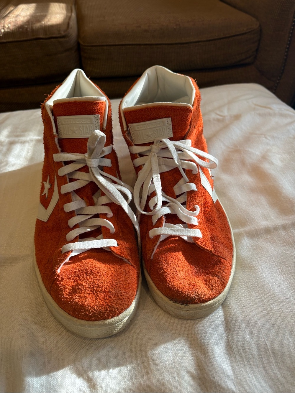 Converse Orange Suede High-Top Sneakers with White Accents